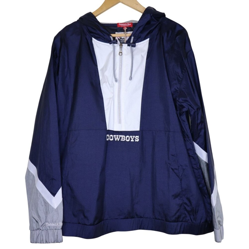Dallas Cowboys Jacket Womens Large NFL Football Pullover Half Zip Mitchell‎ Ness